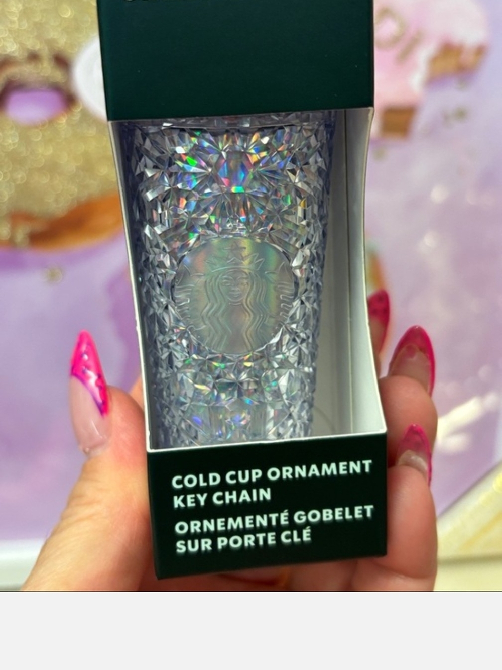 Starbucks Iridescent Crystal Cold Cup Ornament Key Chain - Silver New